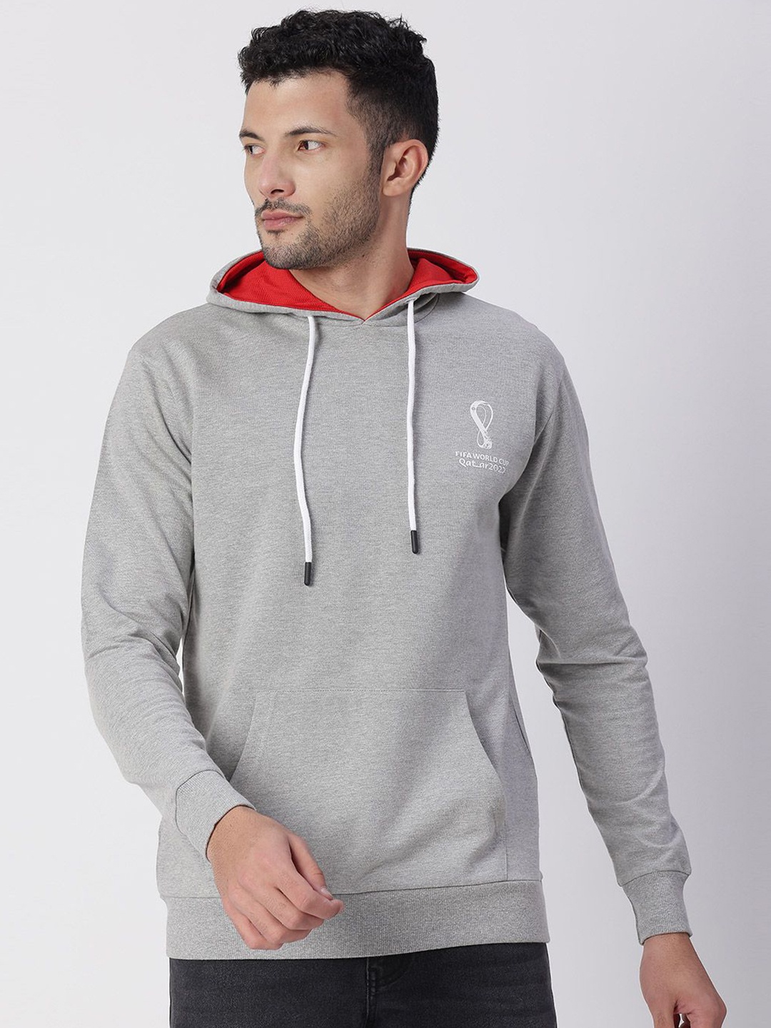 

FanCode Men Fifa World-Cup Qatar 2022 Printed Cotton Hooded Sweatshirt, Grey
