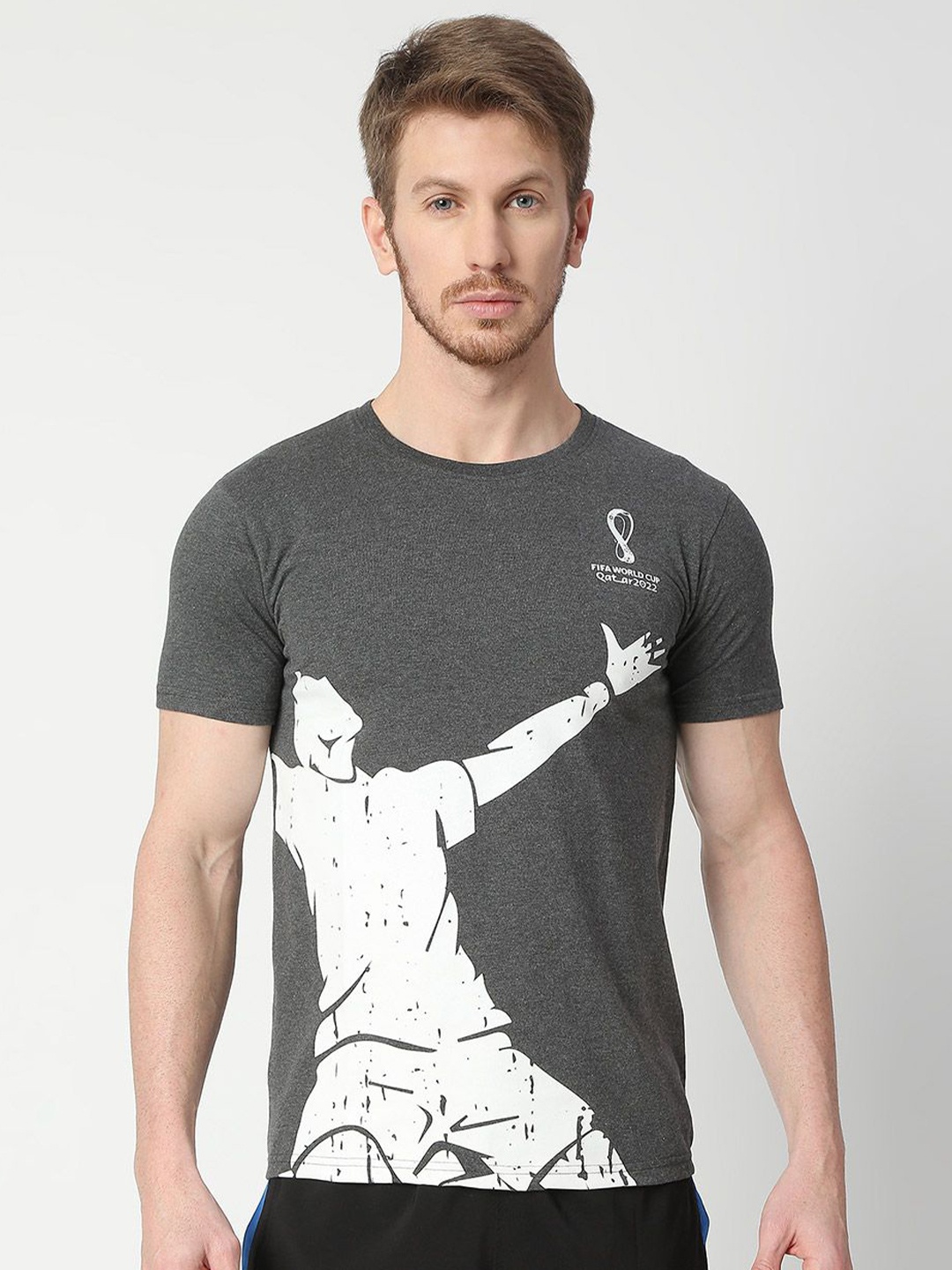 

FanCode Fifa World-Cup Printed Cotton Bio Finish Sports T-shirt, Grey