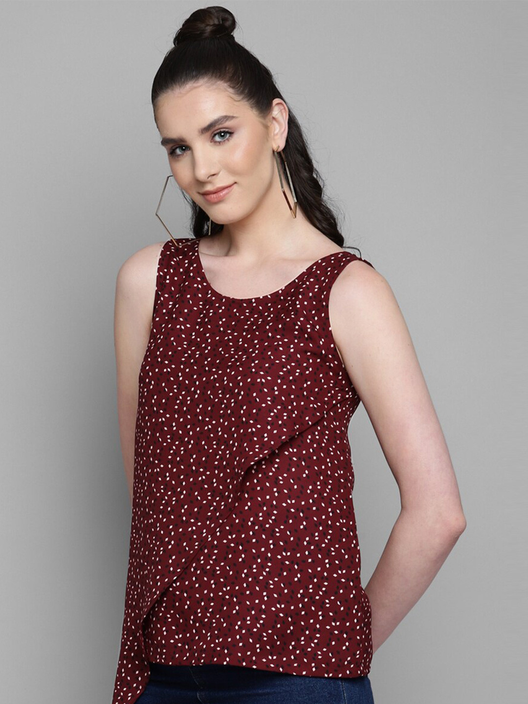 

Kook N Keech Maroon Geometric Printed Sleeveless Georgette Top