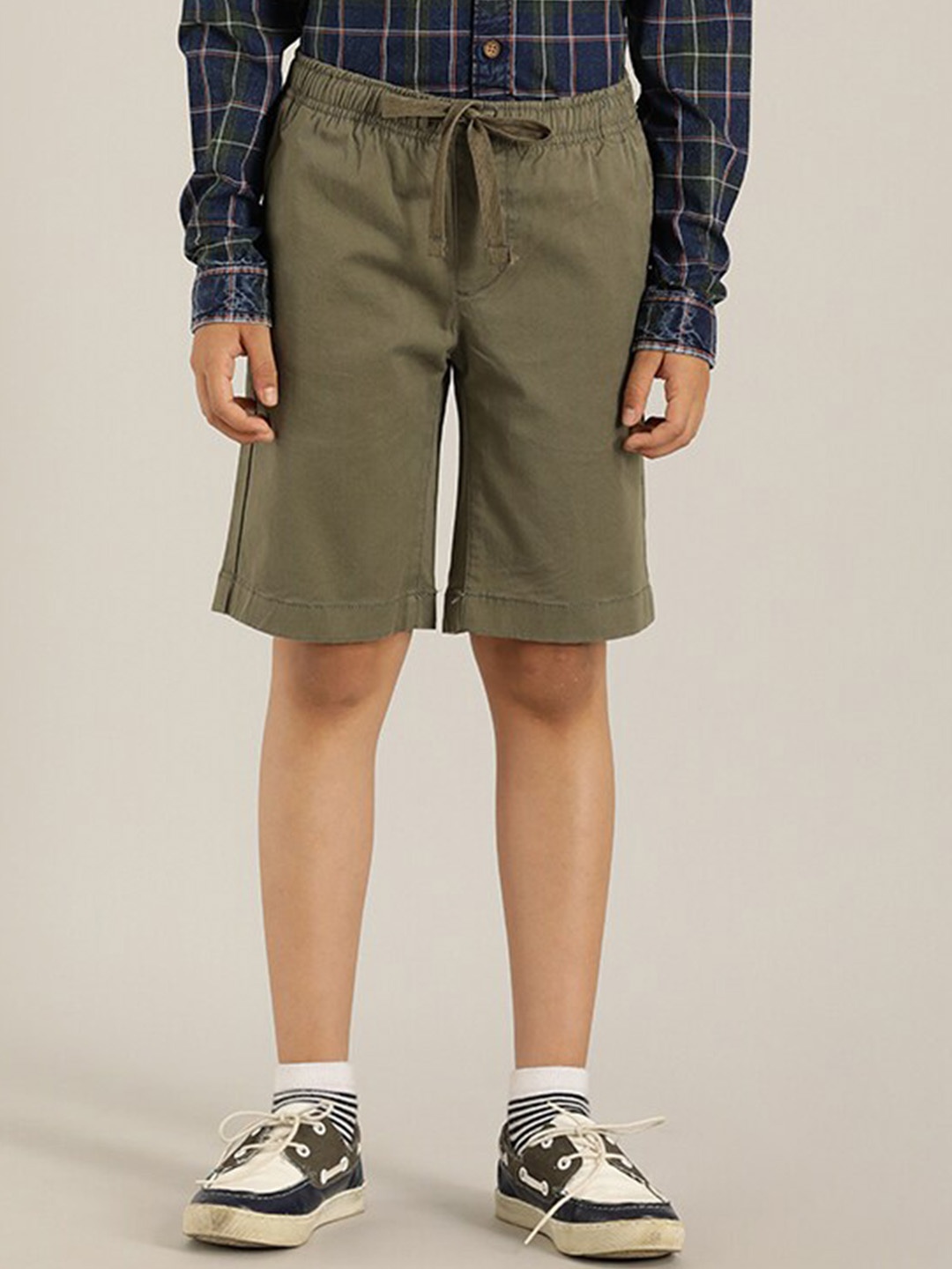 

Indian Terrain Boys Pure Cotton Chino Shorts, Olive