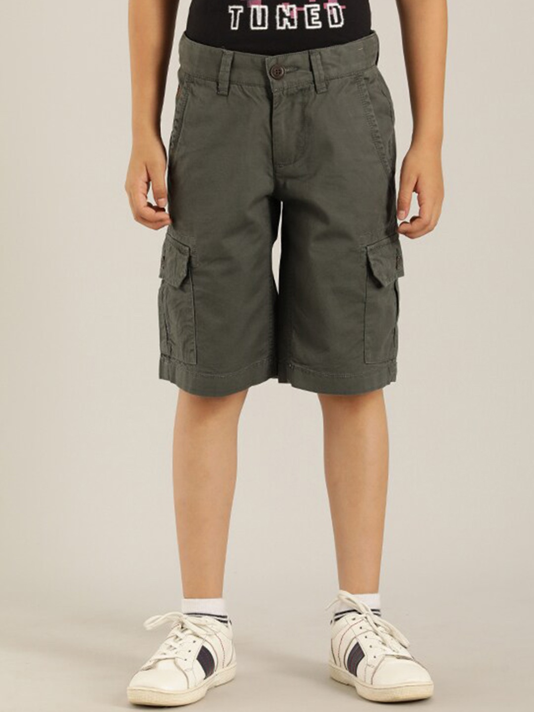 

Indian Terrain Boys Mid-Rise Pure Cotton Cargo Shorts, Green