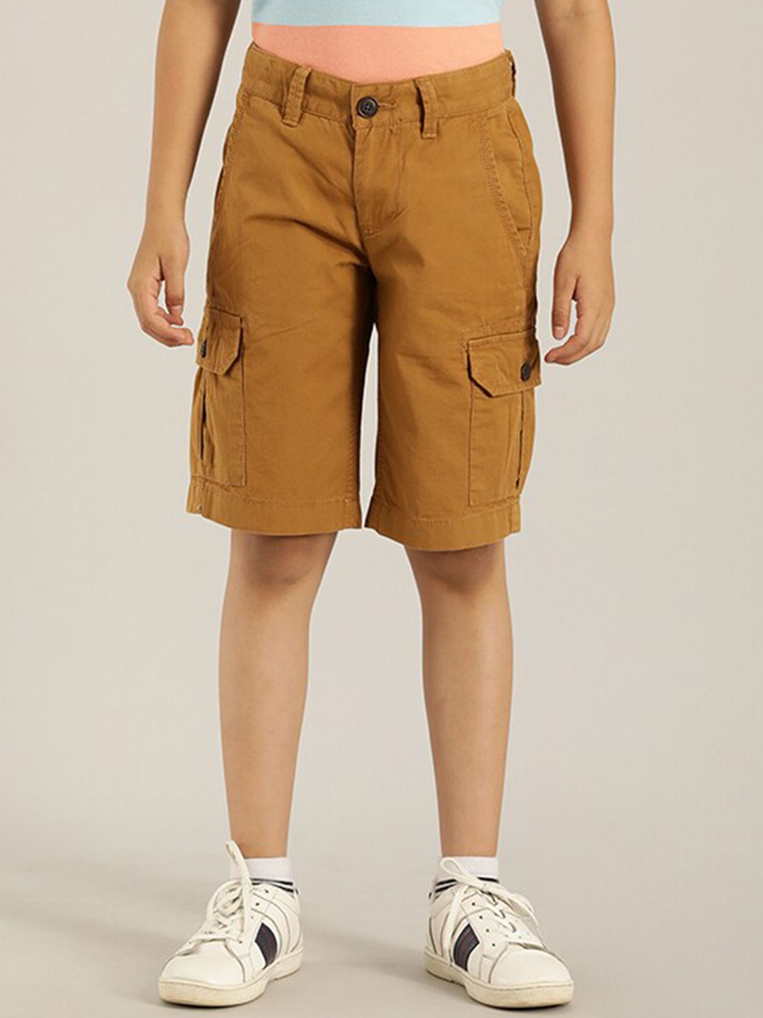 

Indian Terrain Boys Mid Rise Pure Cotton Cargo Shorts, Orange