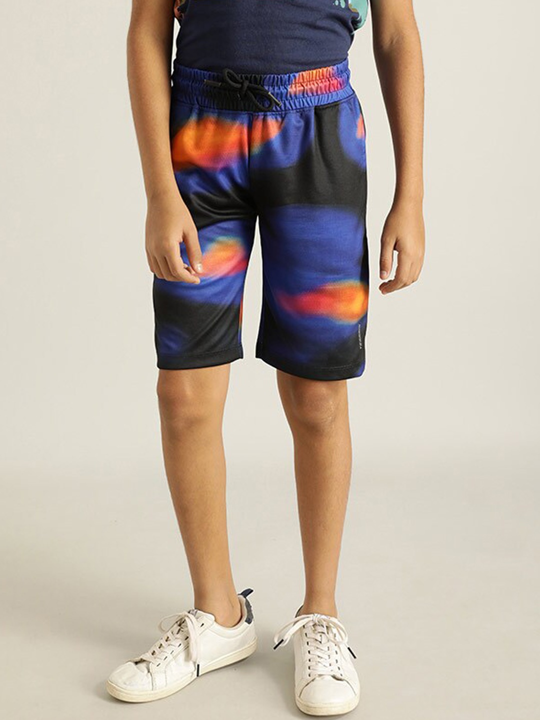 Indian Terrain Boys Tie & Dye Mid-Rise Pure Cotton Shorts, Black