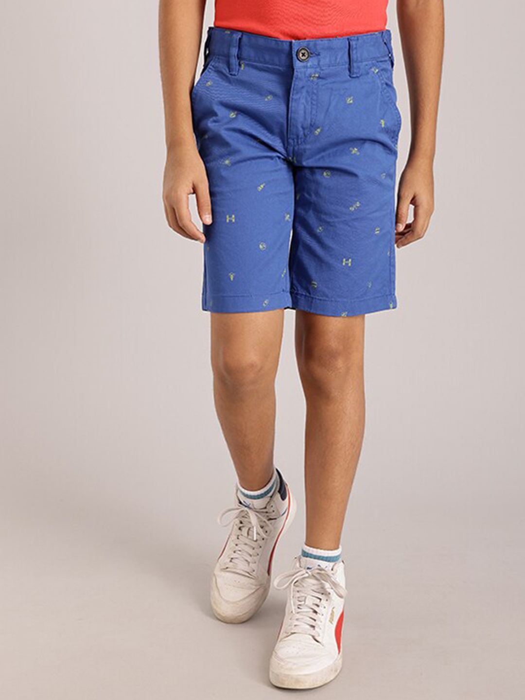 

Indian Terrain Boys Mid-Rise Pure Cotton Chinos Shorts, Blue