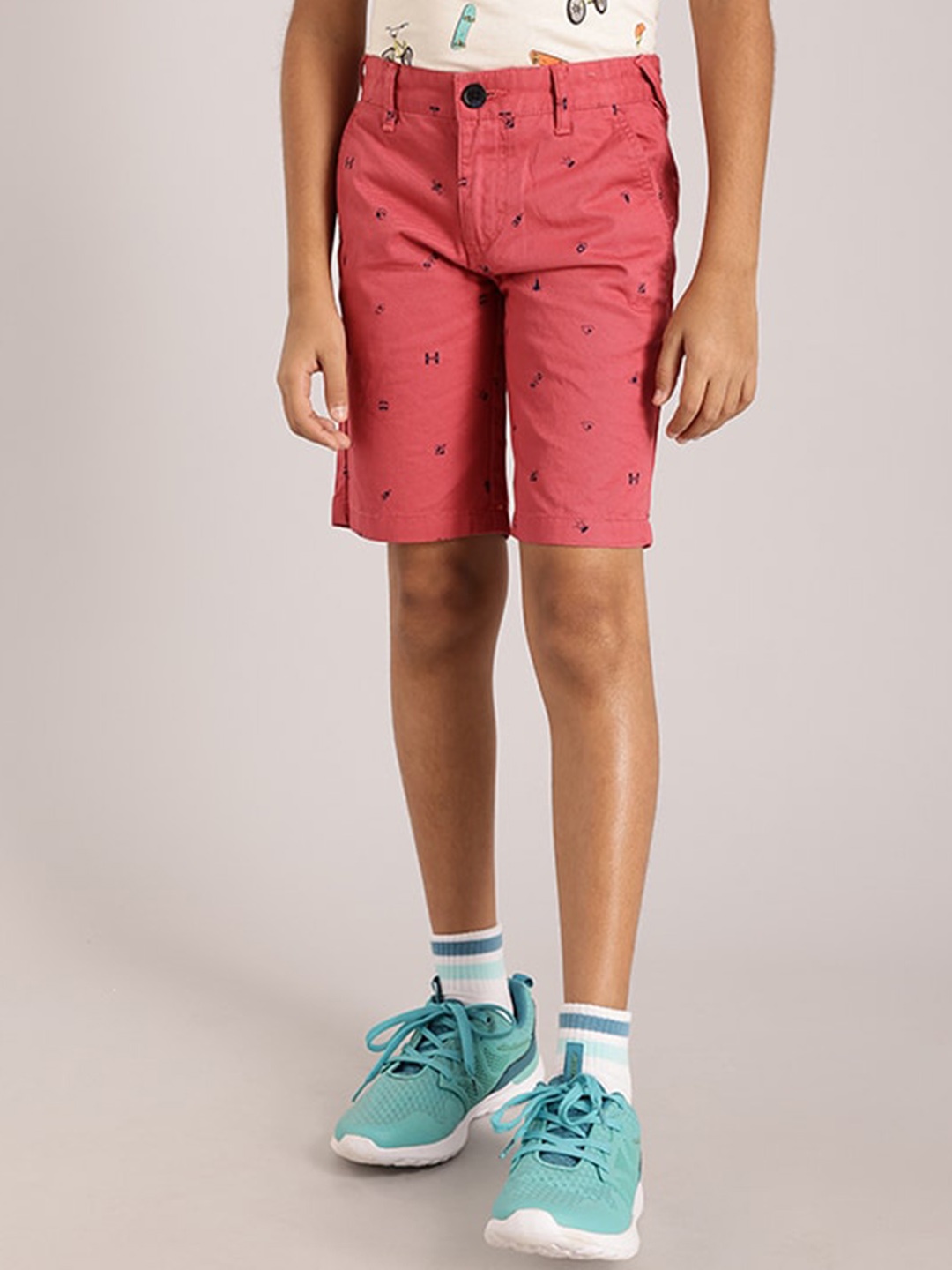 Indian Terrain Boys Printed Pure Cotton Shorts, Red
