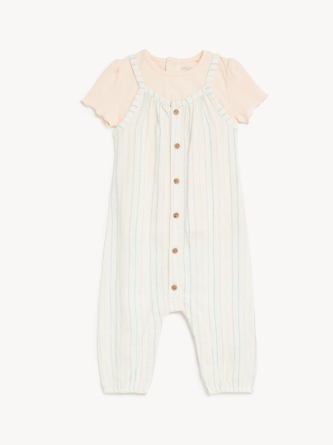 

Marks & Spencer Girls Striped Tapered Fit Dungarees With T-Shirt, White