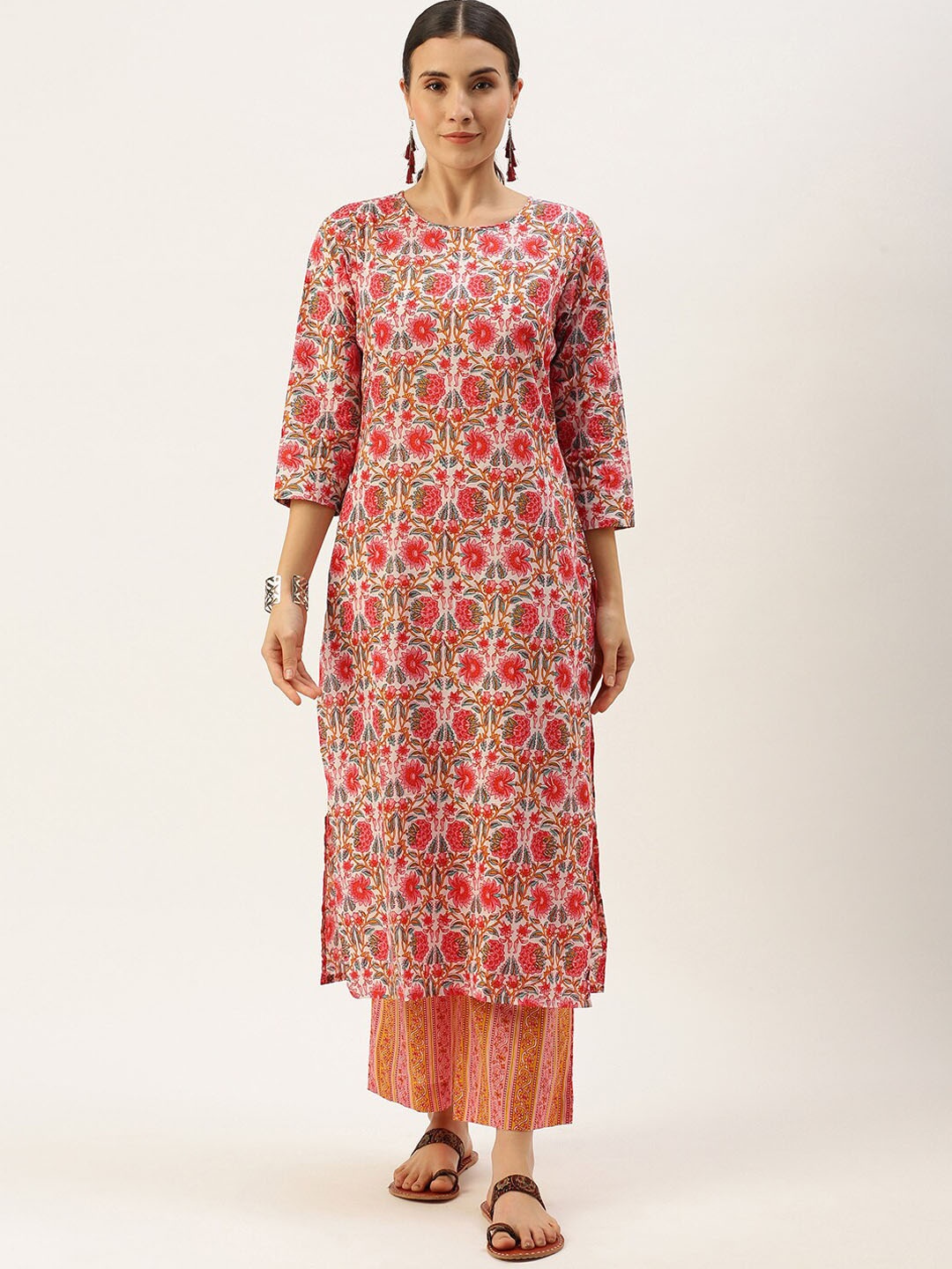

KALINI Floral Printed Pure Cotton Kurta With Palazzos, Pink