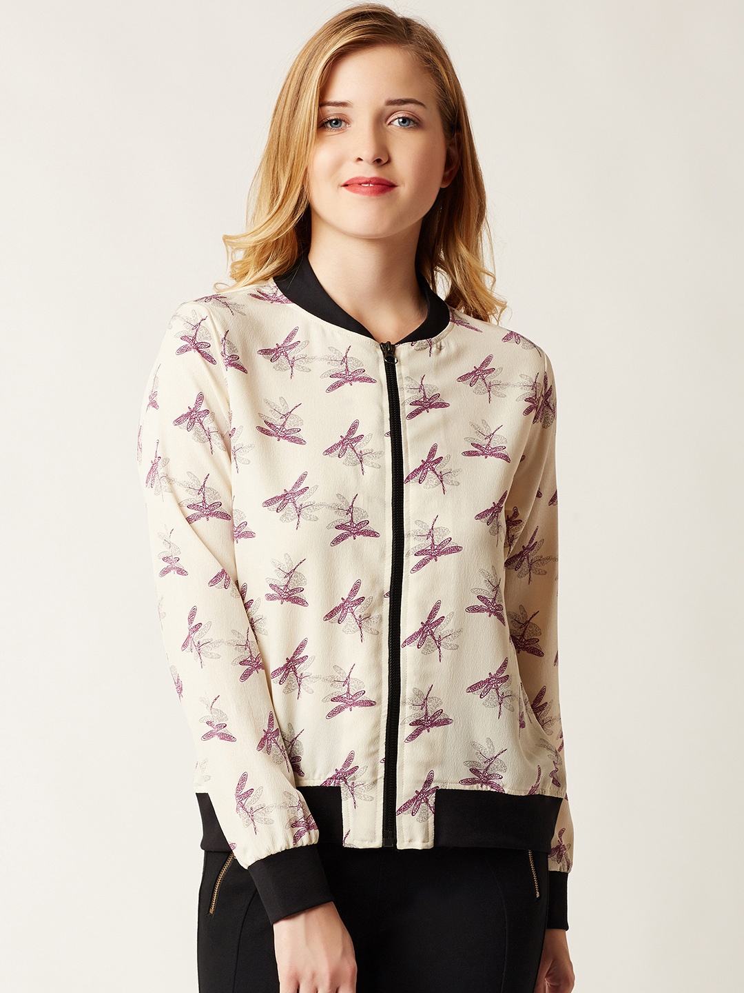 

Miss Chase Women Beige Printed Bomber