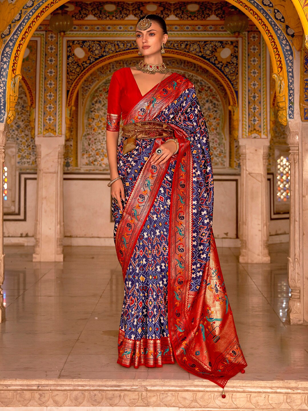 

Anouk Woven Design Zari Silk Blend Patola Saree, Navy blue