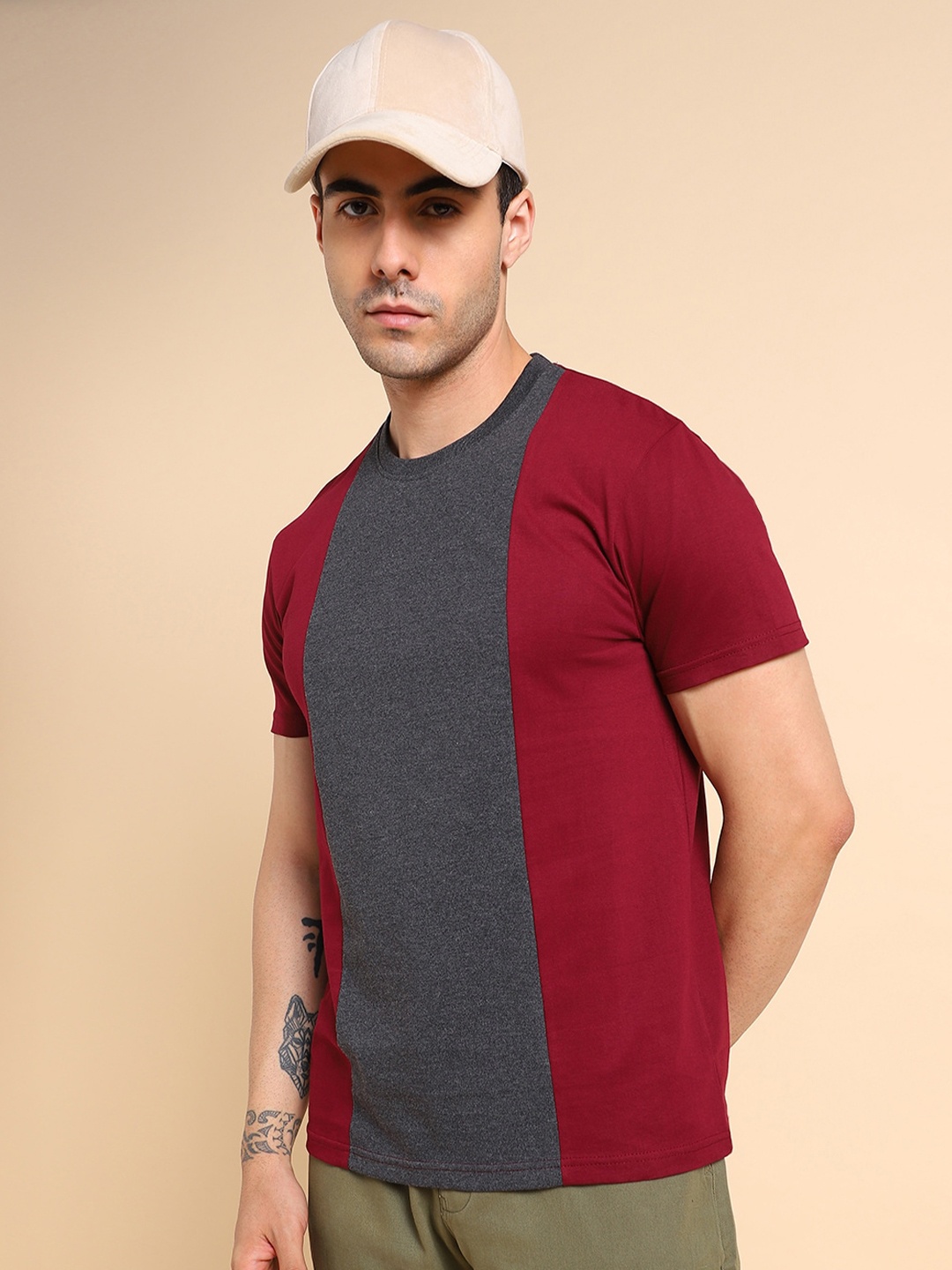 

Dennis Lingo Colourblocked Slim Fit T-shirt, Maroon