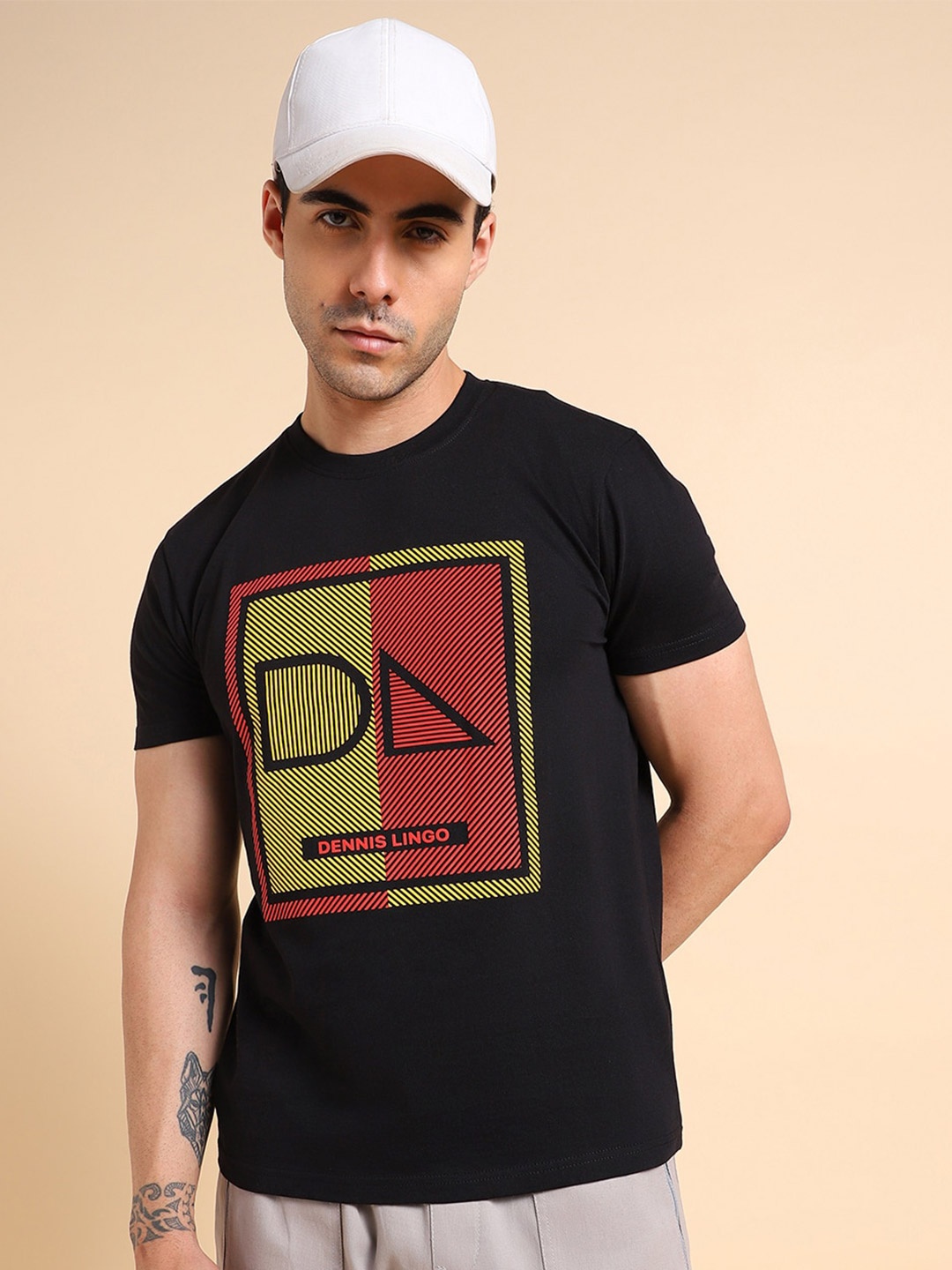 

Dennis Lingo Printed Slim Fit Cotton T-shirt, Black