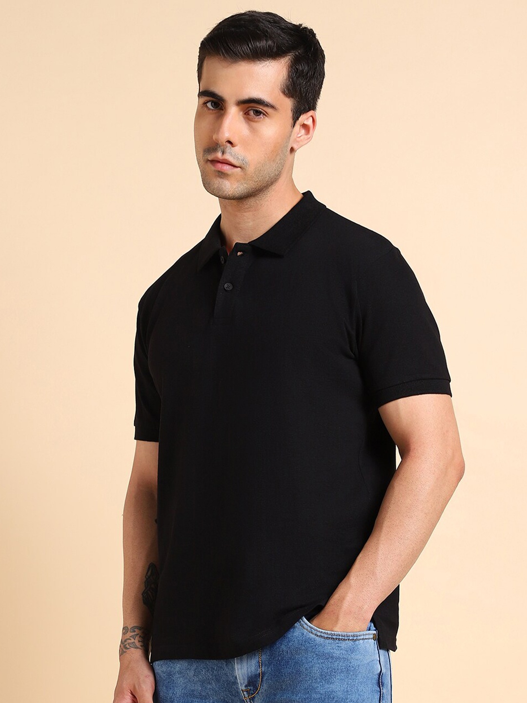 

Dennis Lingo Polo Collar Pure Cotton Regular Fit T-shirt, Black