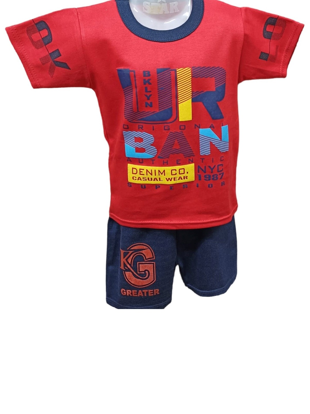

CELEBRITY CLUB Boys Red & Blue Printed T-shirt with Shorts