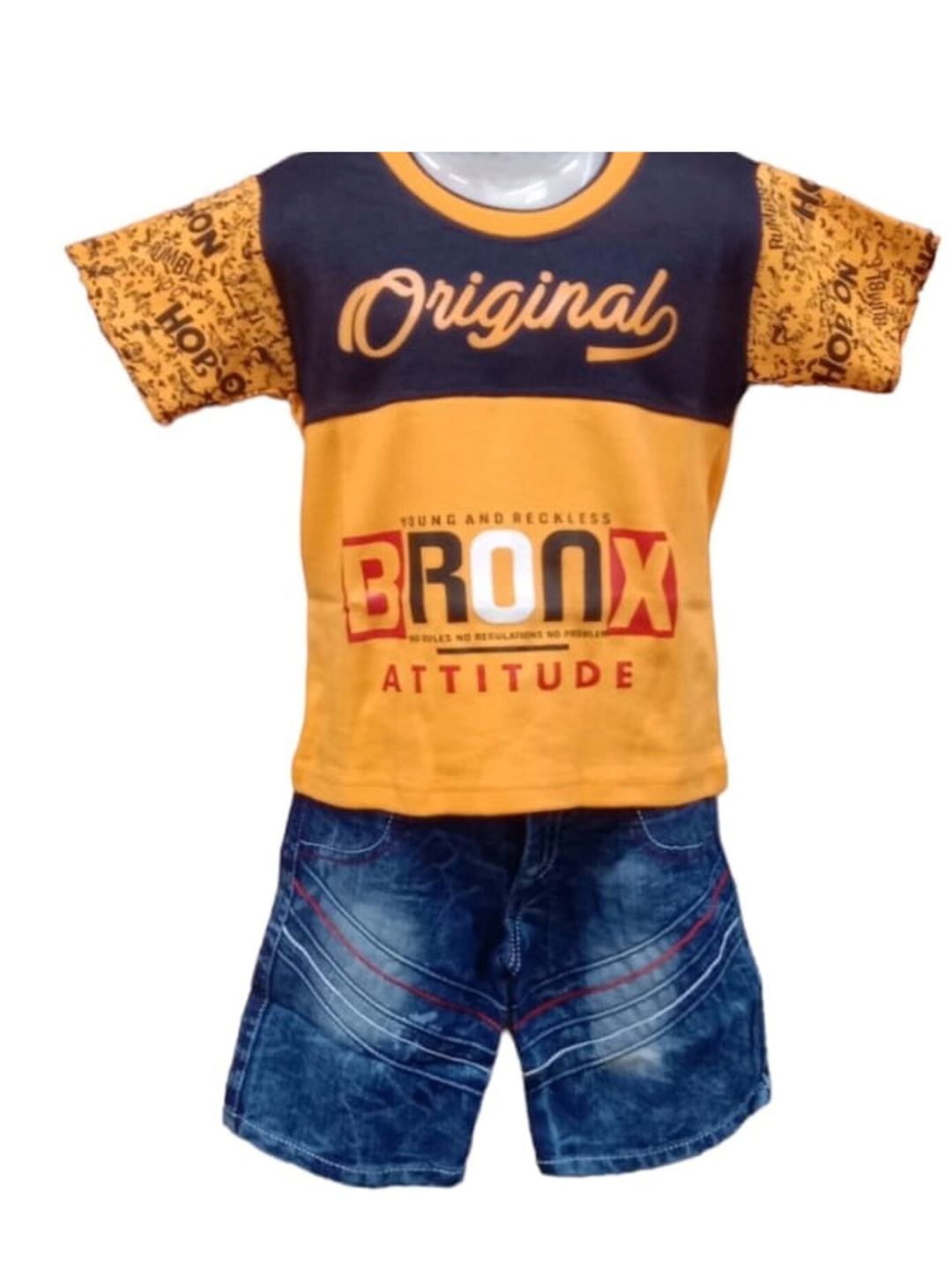 

CELEBRITY CLUB Boys Yellow & Blue Printed T-shirt with Shorts