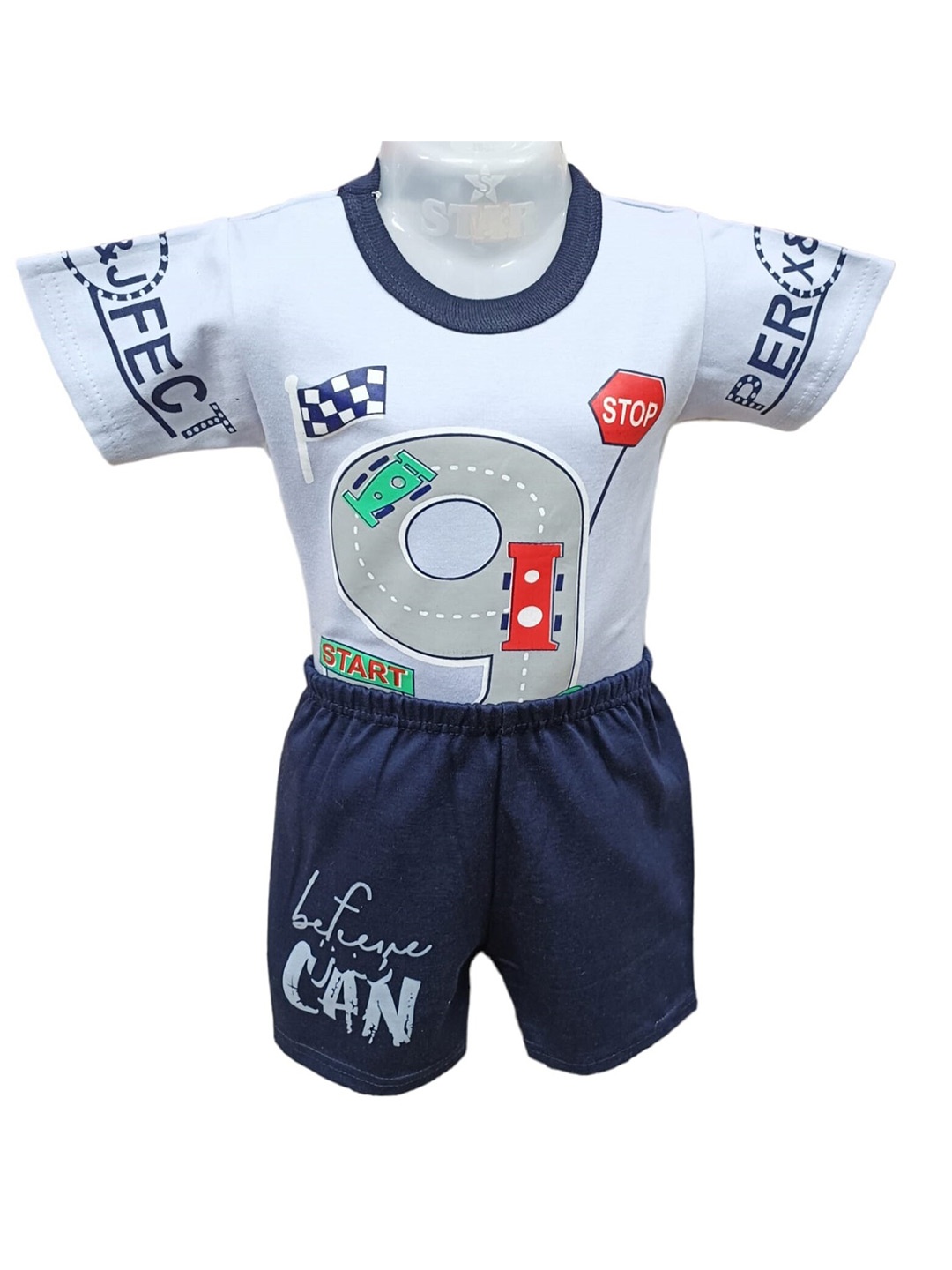 

CELEBRITY CLUB Boys Blue & Red Printed T-shirt with Shorts