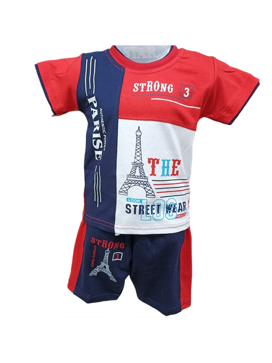 

CELEBRITY CLUB Boys Blue & Red Printed T-shirt with Shorts