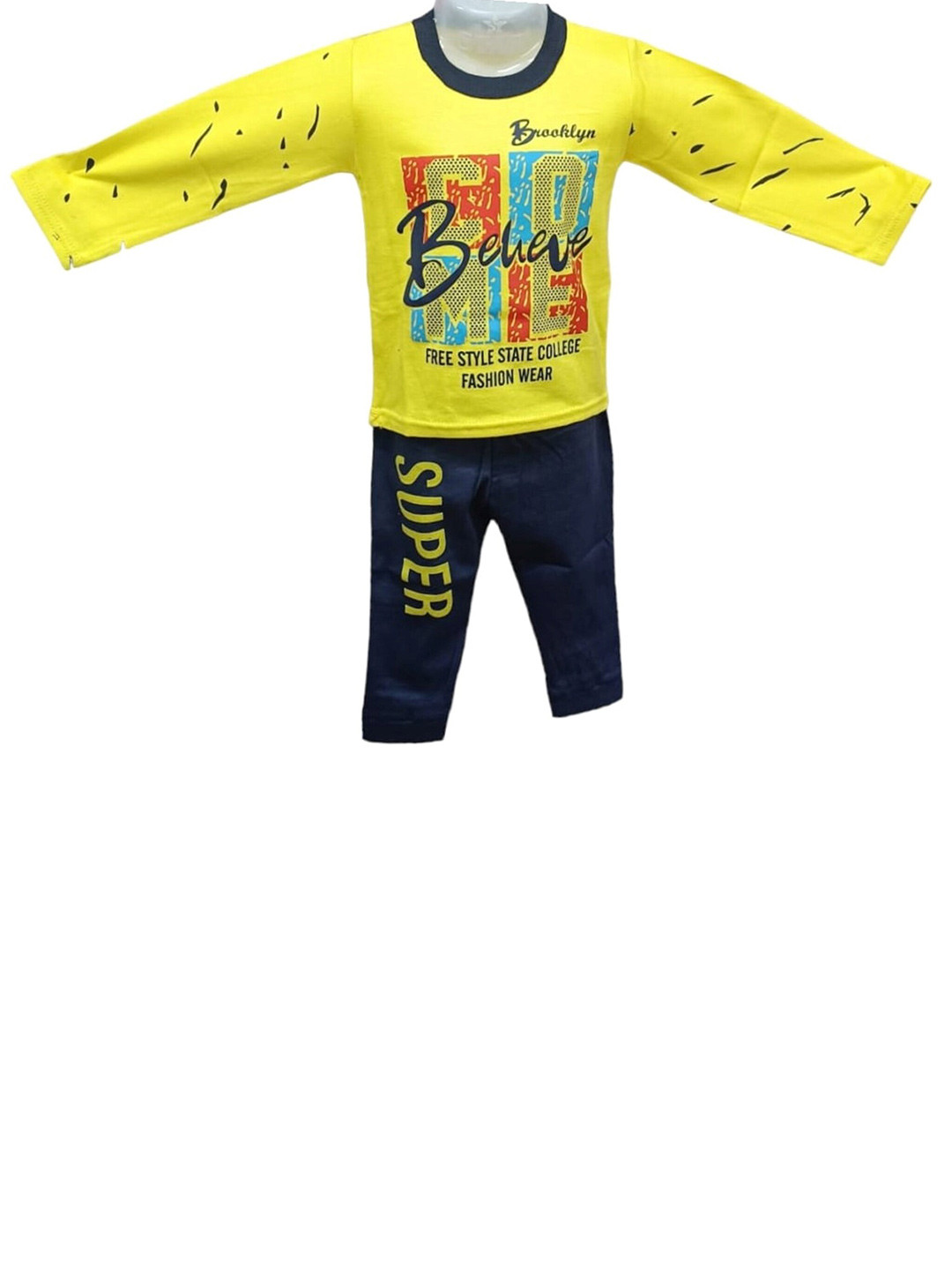 

CELEBRITY CLUB Boys Yellow & Blue Printed T-shirt with Trousers