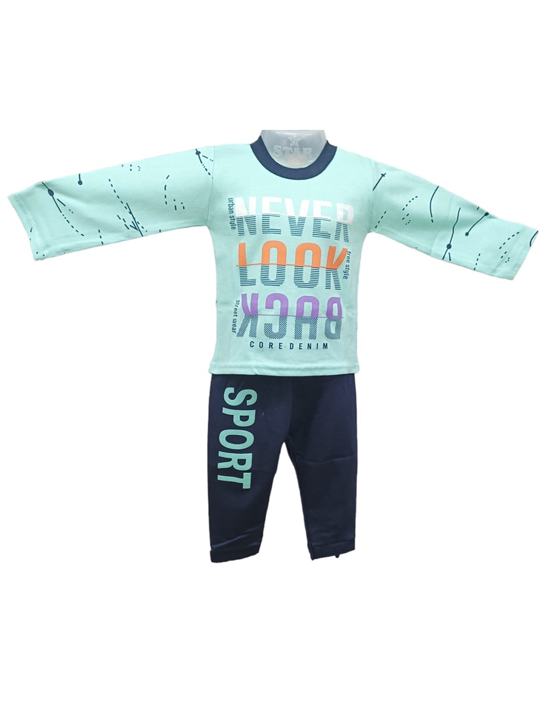 

CELEBRITY CLUB Boys Blue & Orange Printed T-shirt with Trousers
