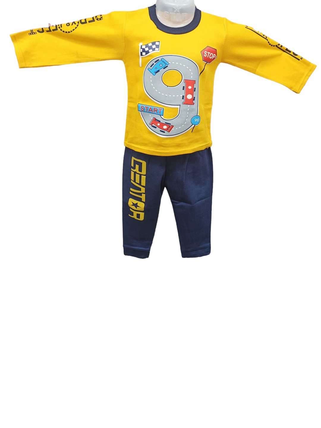 

CELEBRITY CLUB Boys Mustard & Blue Printed T-shirt with Trousers