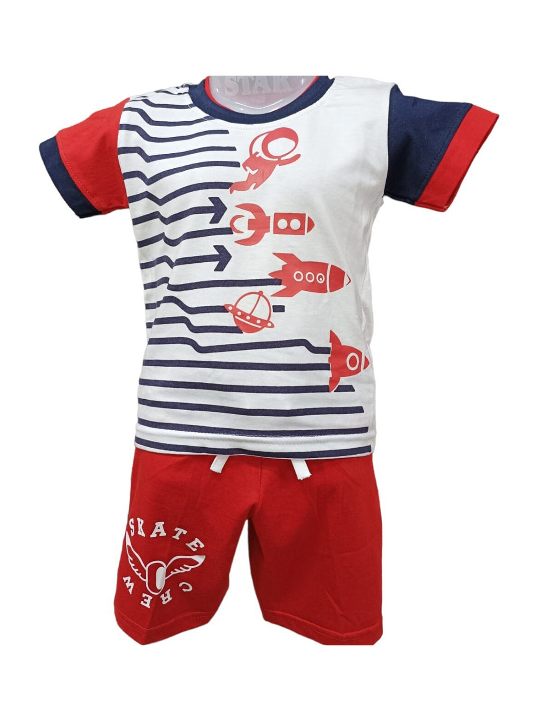 

CELEBRITY CLUB Boys Red & White Printed T-shirt with Shorts