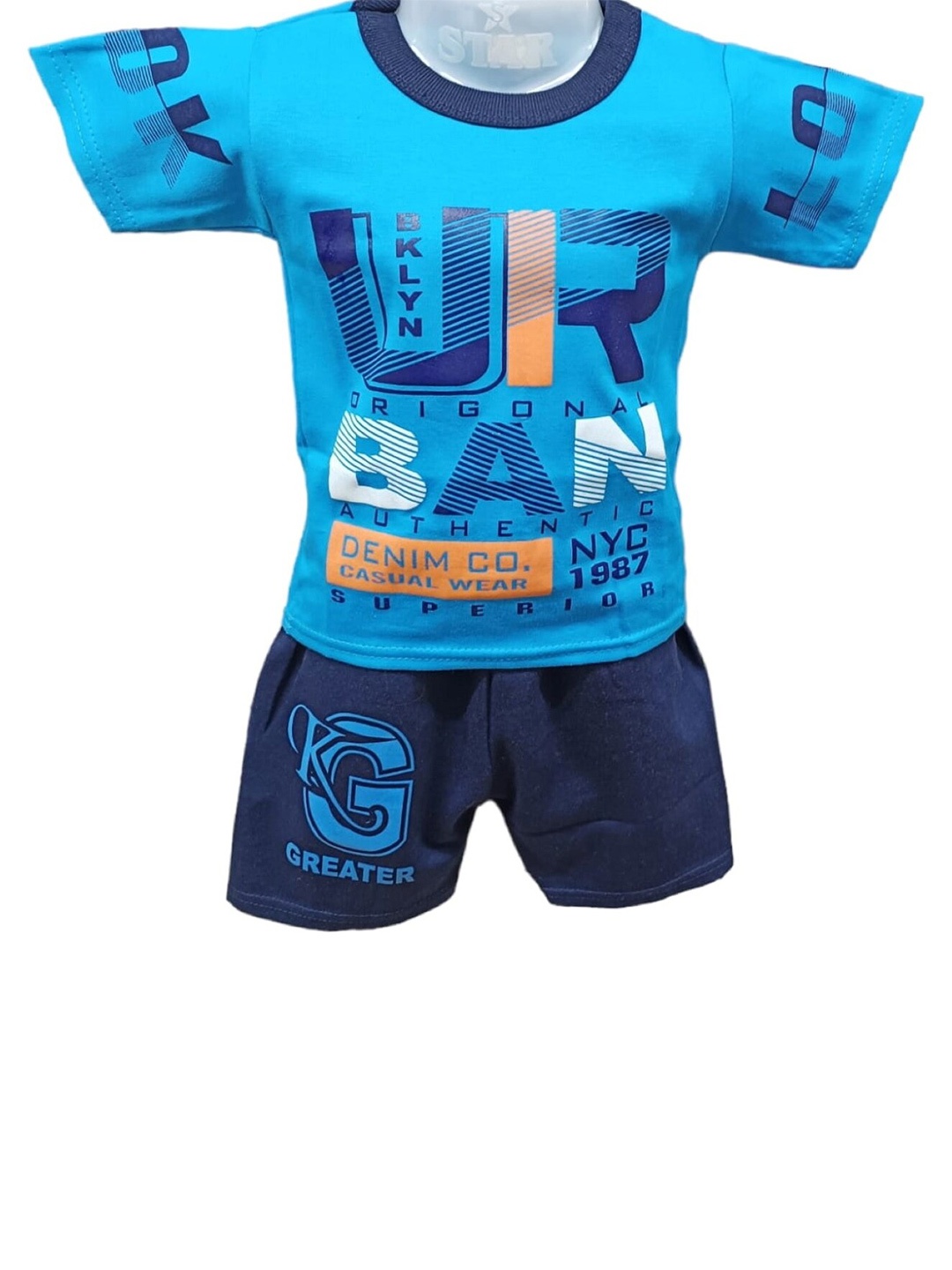 

CELEBRITY CLUB Boys Blue & White Printed T-shirt with Shorts