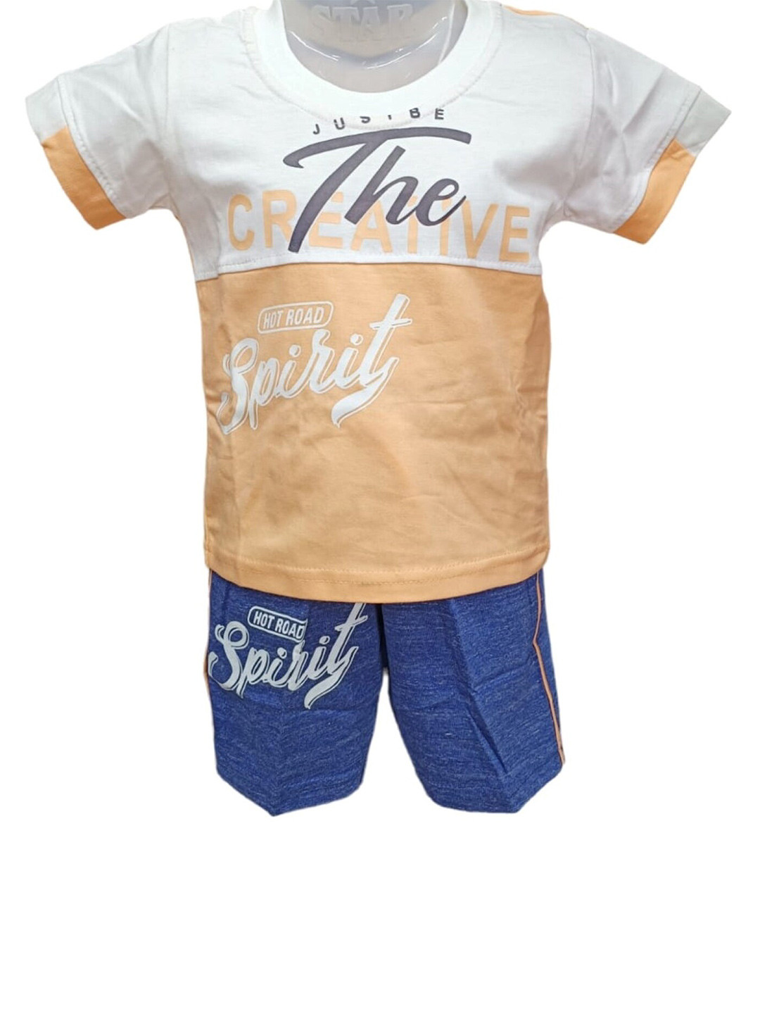 

CELEBRITY CLUB Boys Peach-Coloured & Blue Printed T-shirt with Shorts