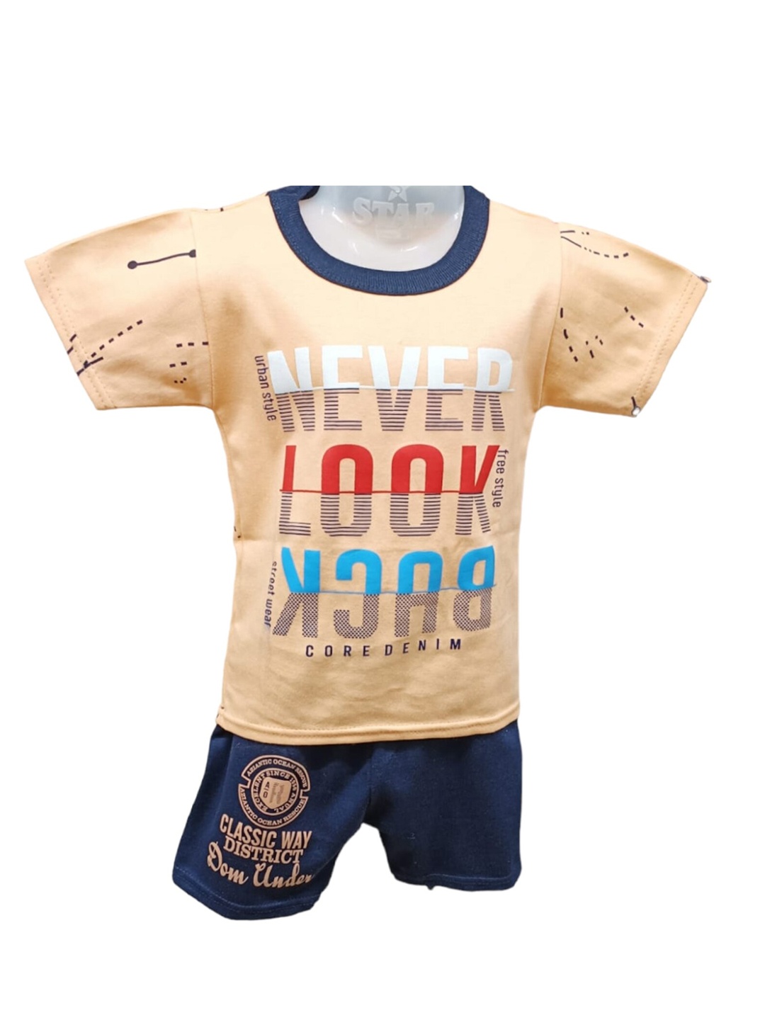 

CELEBRITY CLUB Boys Peach-Coloured & Blue Printed T-shirt with Shorts