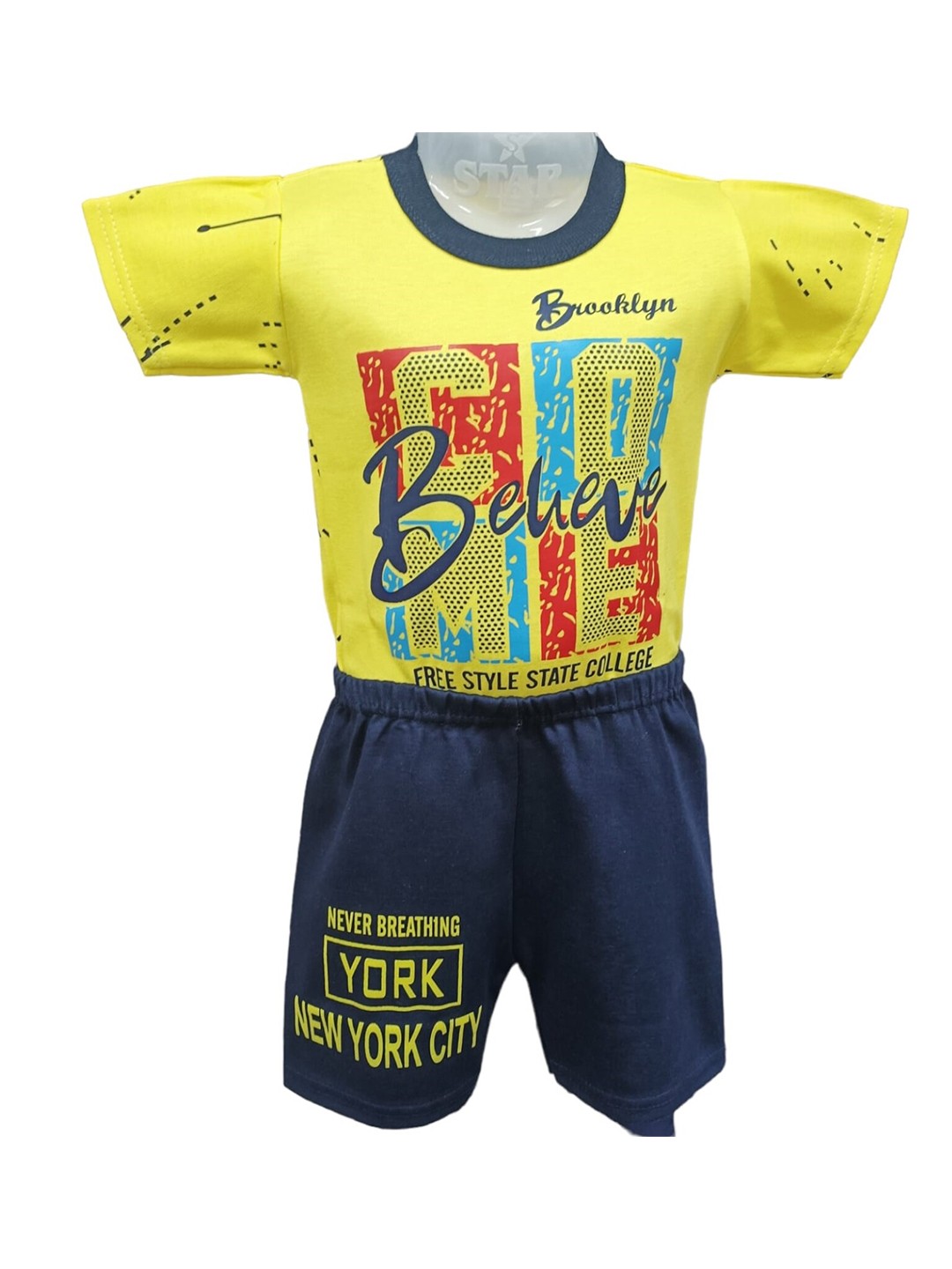 

CELEBRITY CLUB Boys Yellow & Blue Printed T-shirt with Shorts