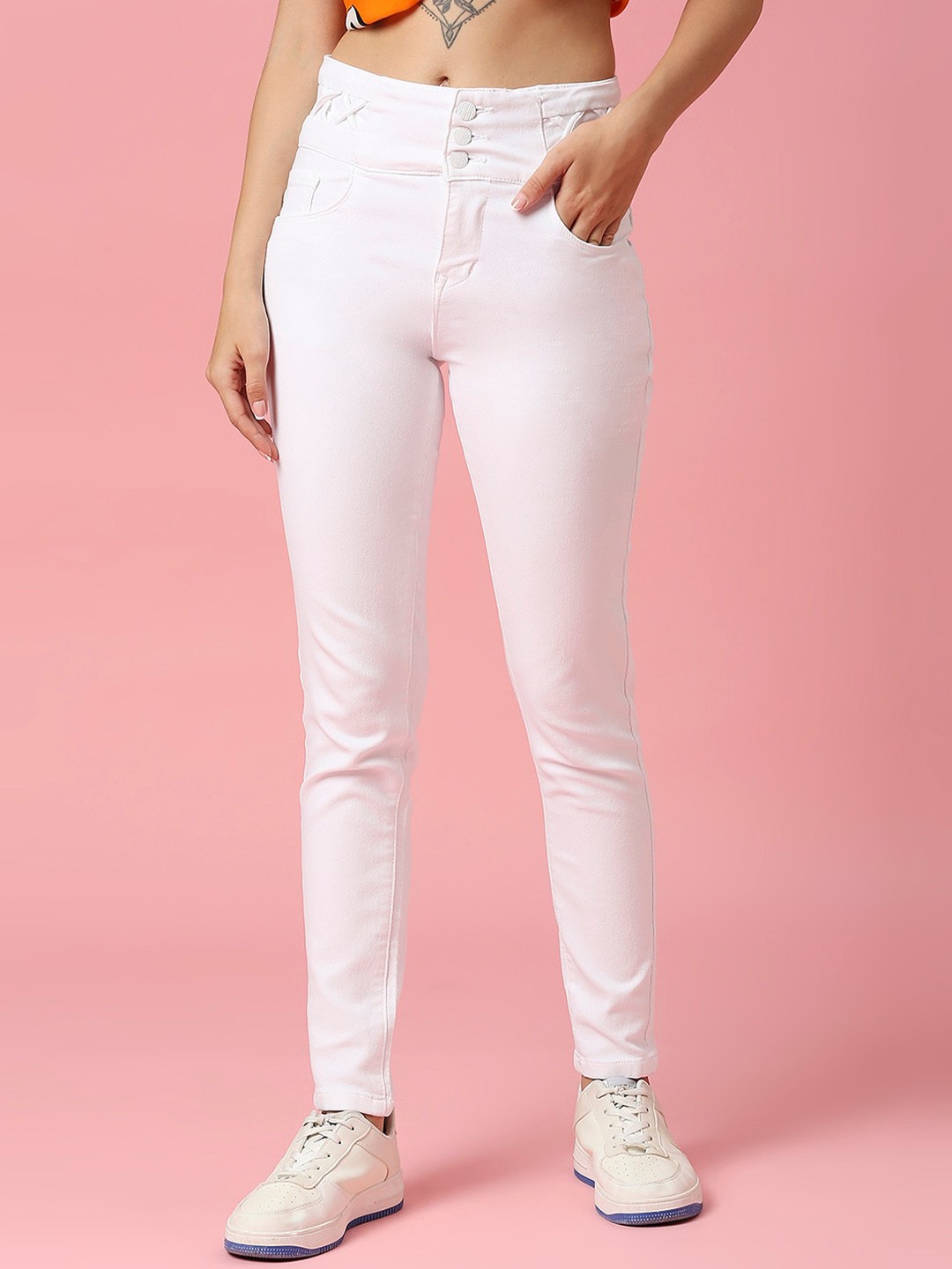 

HJ HASASI Women Slim Fit High-Rise Stretchable Jeans, White