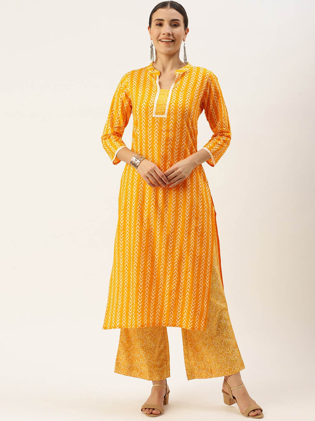 

KALINI Striped Pure Cotton Kurta with Palazzos, Yellow