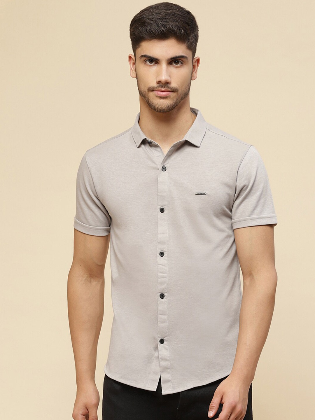 

Cloak & Decker by Monte Carlo Spread Collar Cotton Casual Shirt, Grey