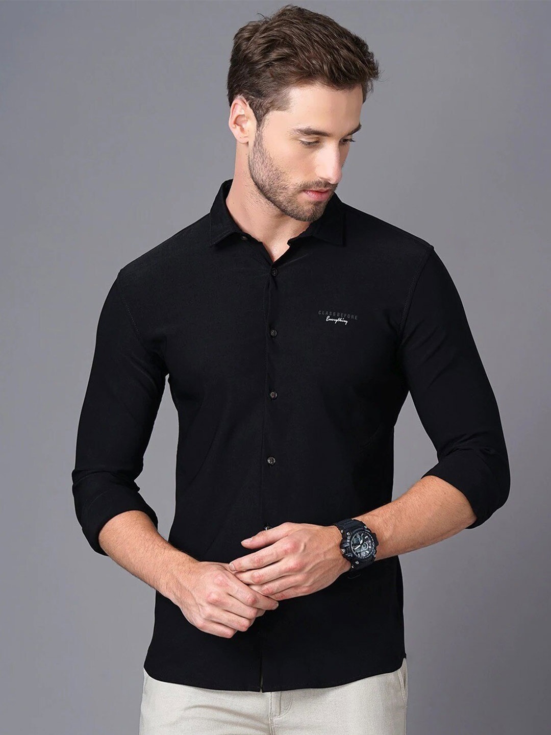 

British Club Smart Slim Fit Opaque Casual Shirt, Black