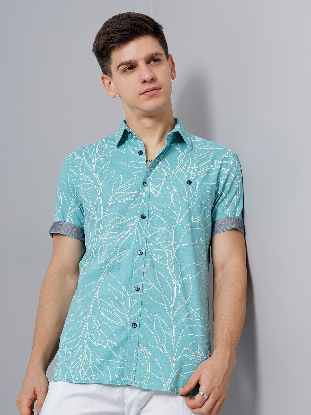 

British Club Smart Slim Fit Floral Printed Pure Cotton Casual Shirt, Blue