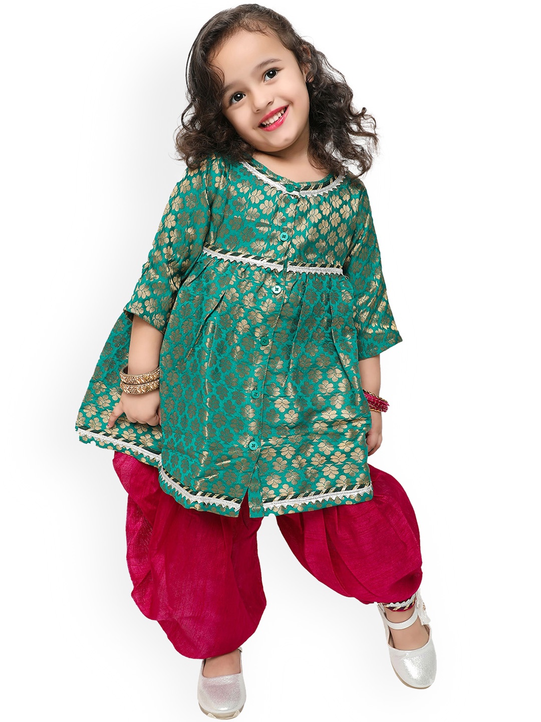 

BAESD Girls Yoke Design Regular Kurti With Dhoti Pants, Green