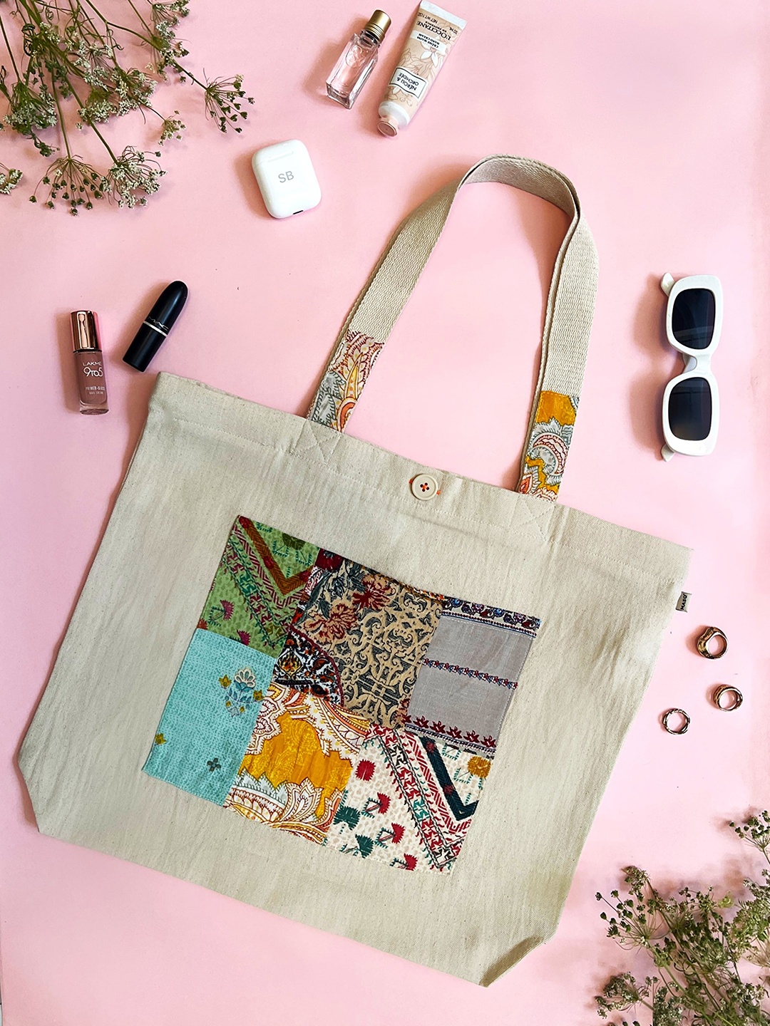 MASQ Printed Structured Hobo Bag, Beige
