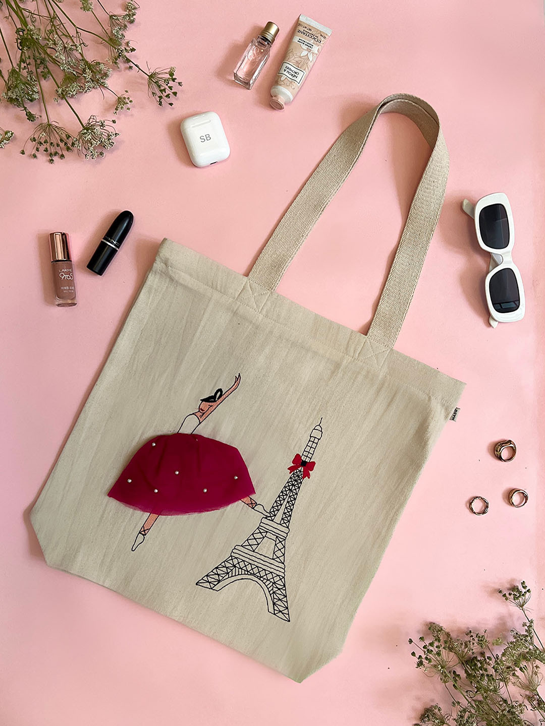 MASQ Graphic Embroidered Structured Cotton Tote Bag