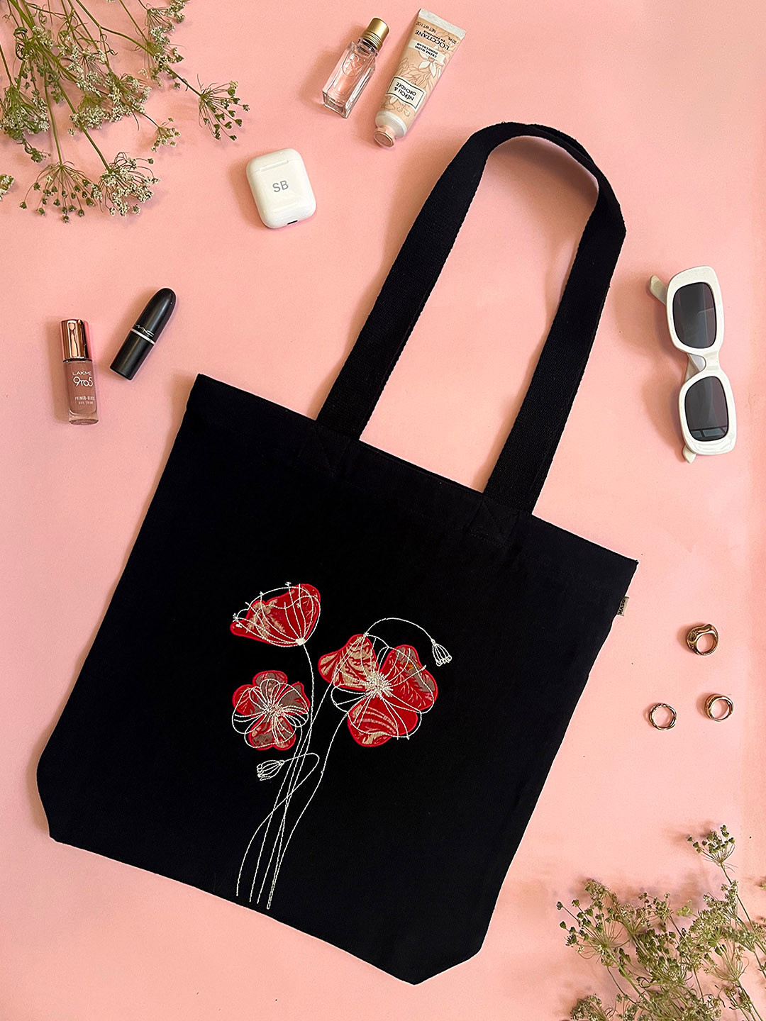 MASQ Floral Embroidered Structured Tote Bag