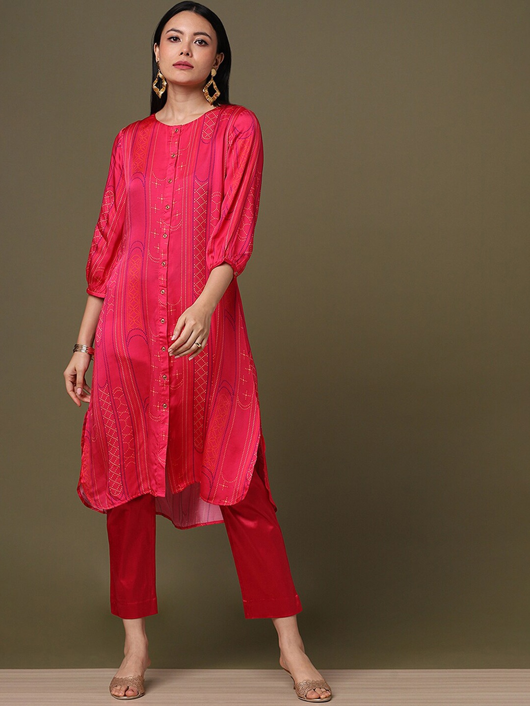 

Marigold Lane Striped Kurta with Trousers, Fuchsia