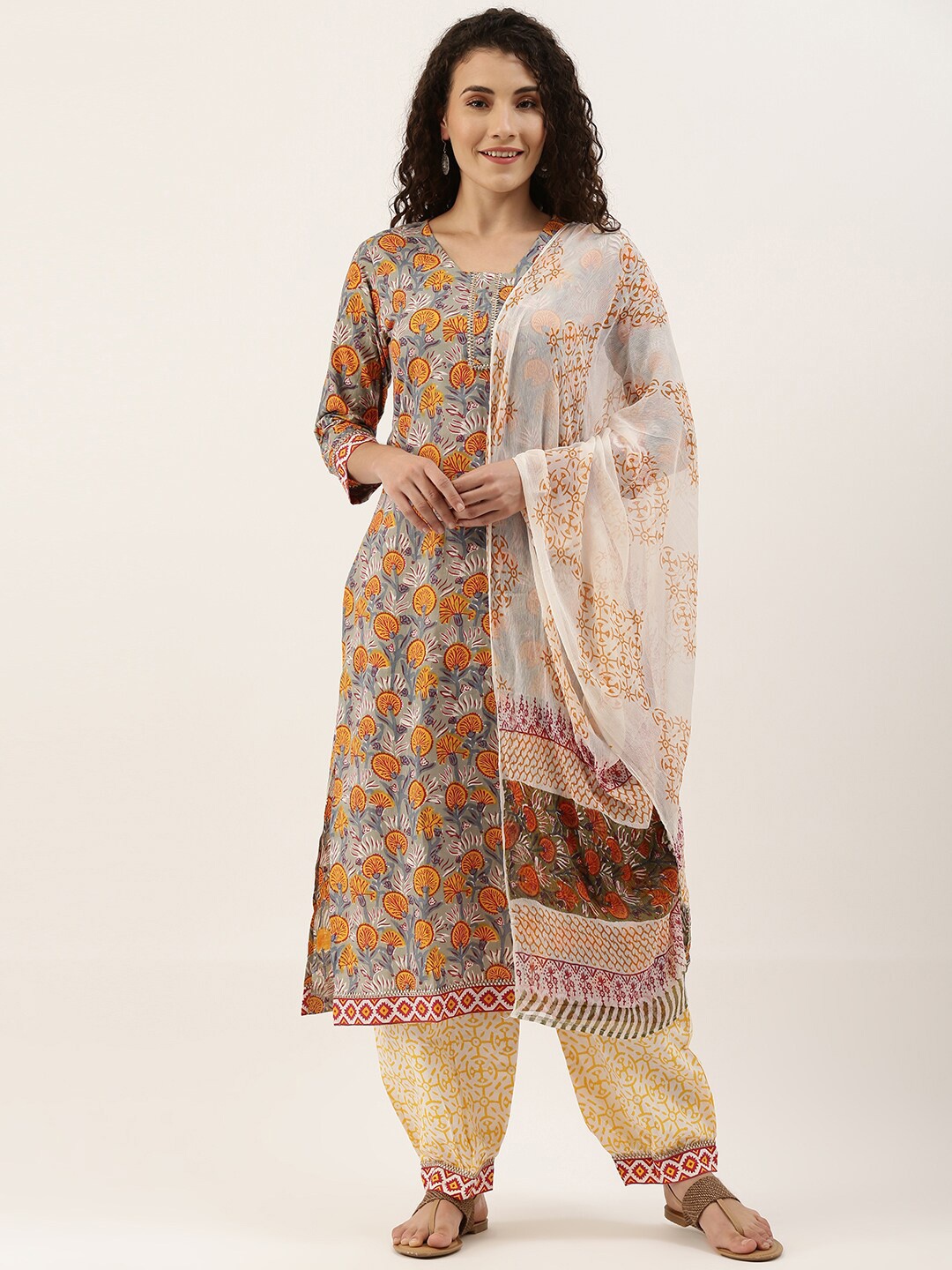 

Saanjh Floral Printed Regular Pure Cotton Kurta With Salwar & Dupatta, Green