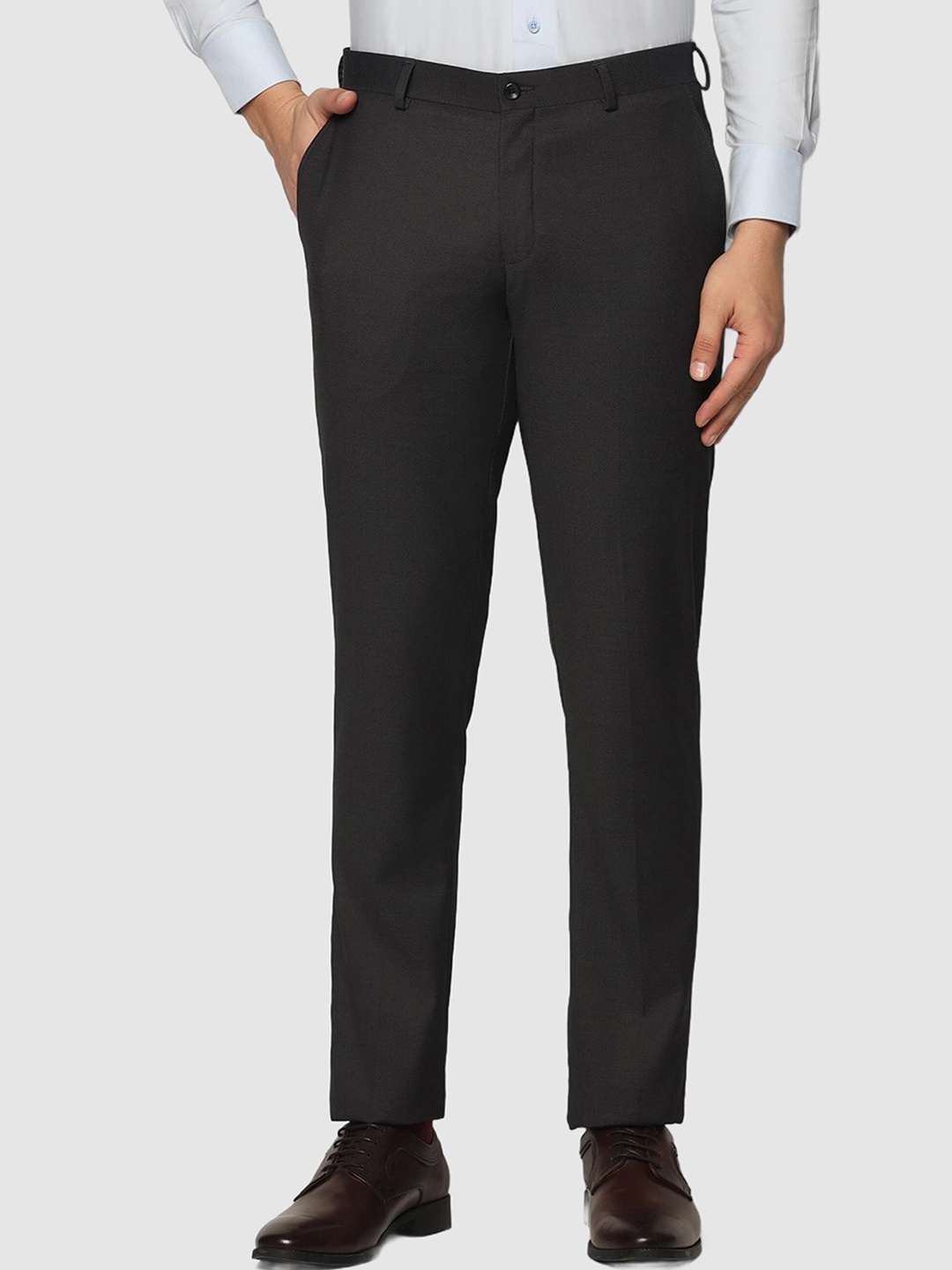 

Blackberrys Men Black Slim Fit Low-Rise Formal Trousers