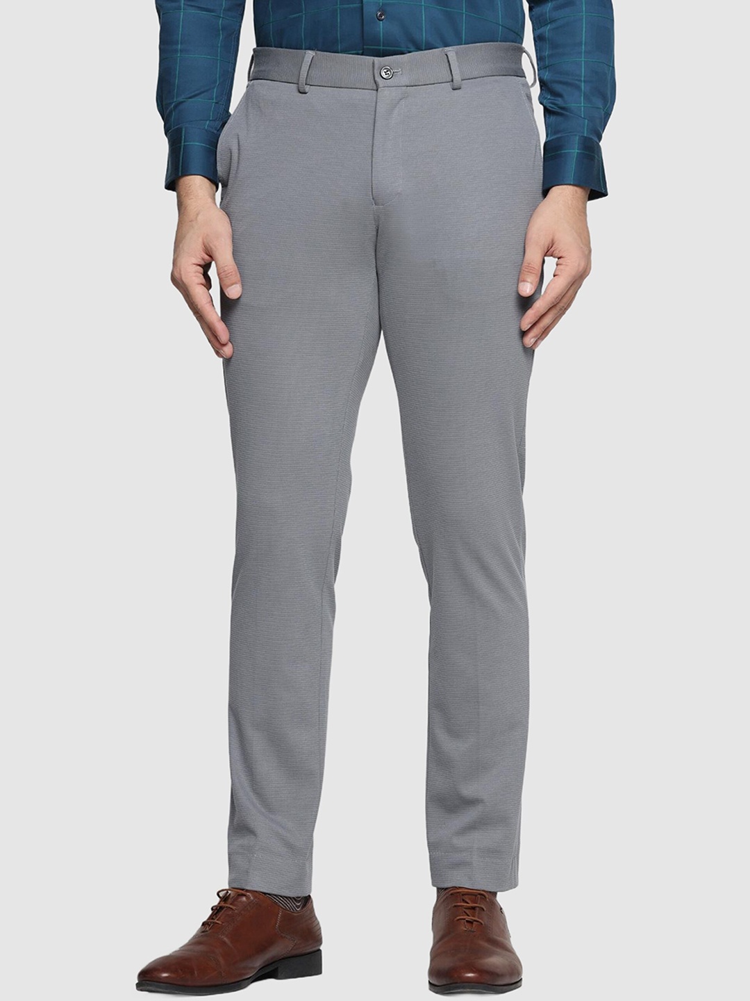 

Blackberrys Men Slim Fit Low-Rise Formal Trousers, Grey