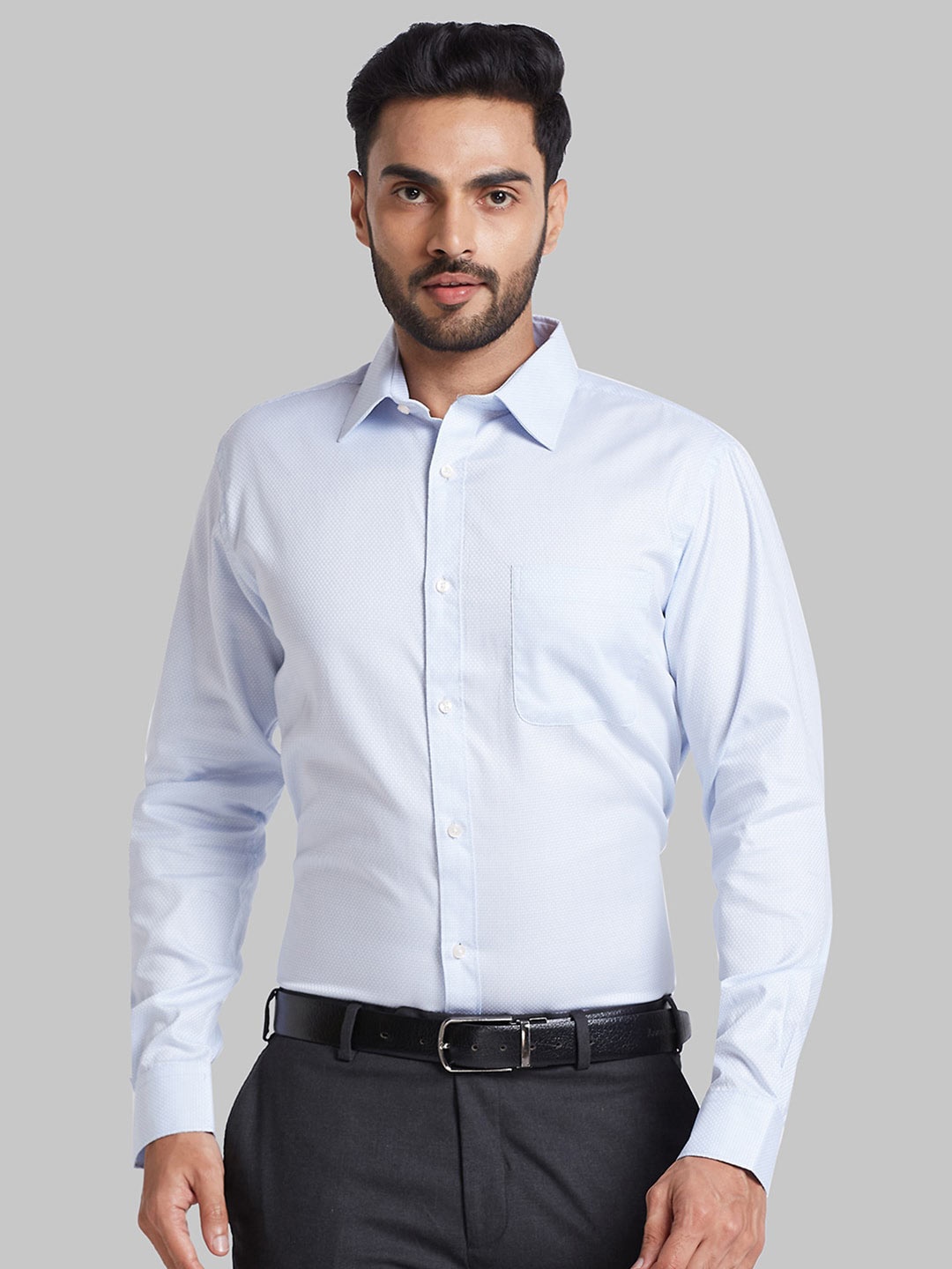 

Raymond Textured Self Design Slim-Fit Cotton Formal Shirt, Blue