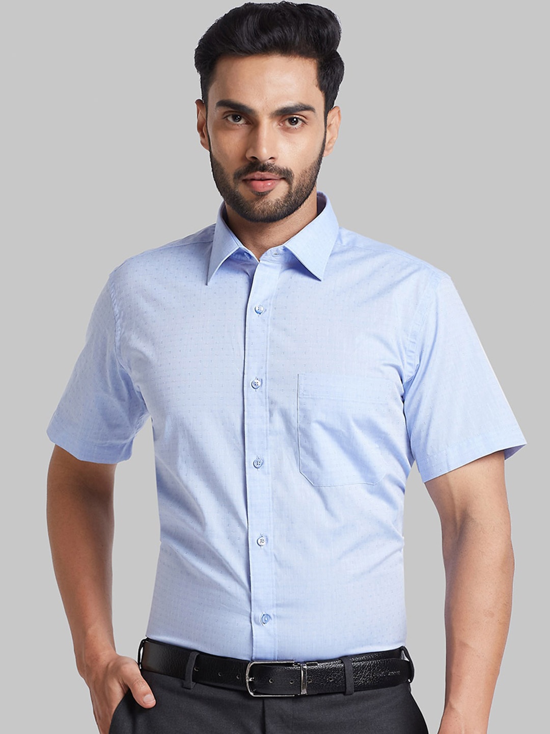 

Raymond Micro Ditsy Printed Slim Fit Formal Cotton Shirt, Blue