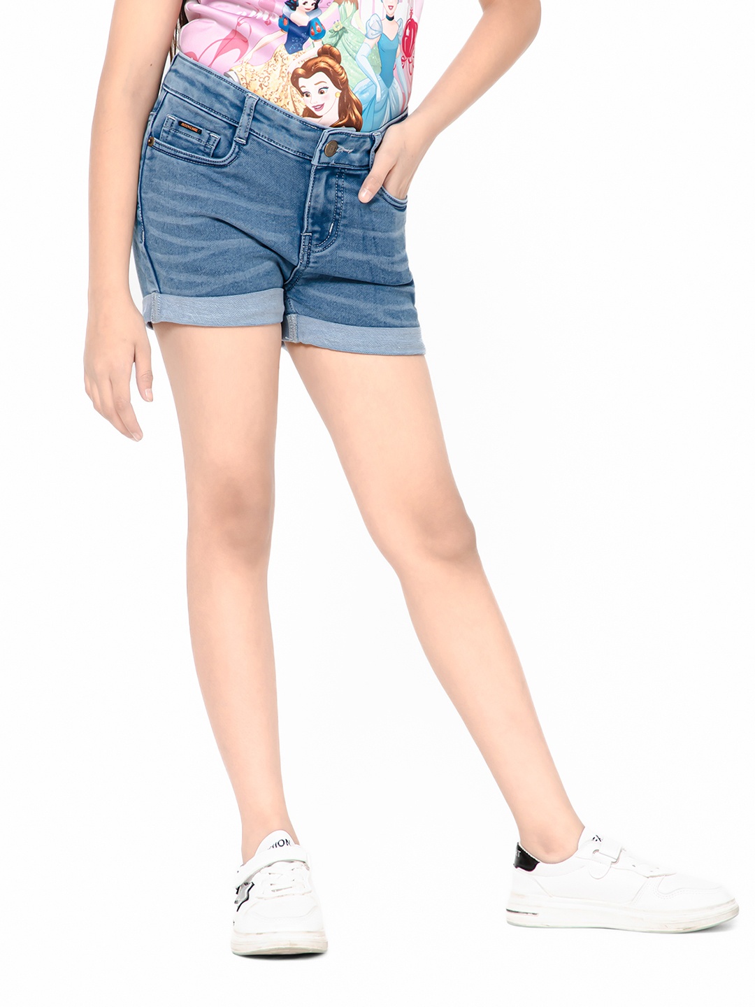 

Bodycare Kids Girls Mid Rise Stretchable Denim Shorts, Blue