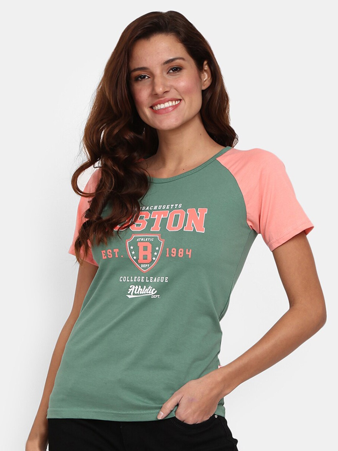 V-Mart Colourblocked Cotton T-shirt, Green