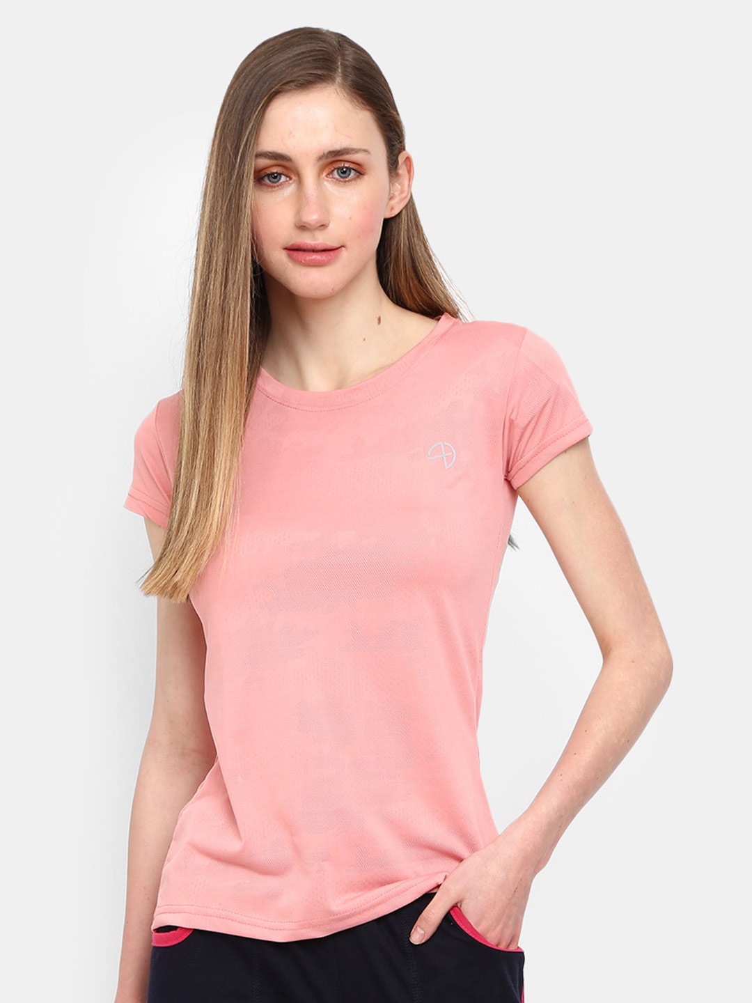 

V-Mart Round Neck Casual T-shirt, Peach