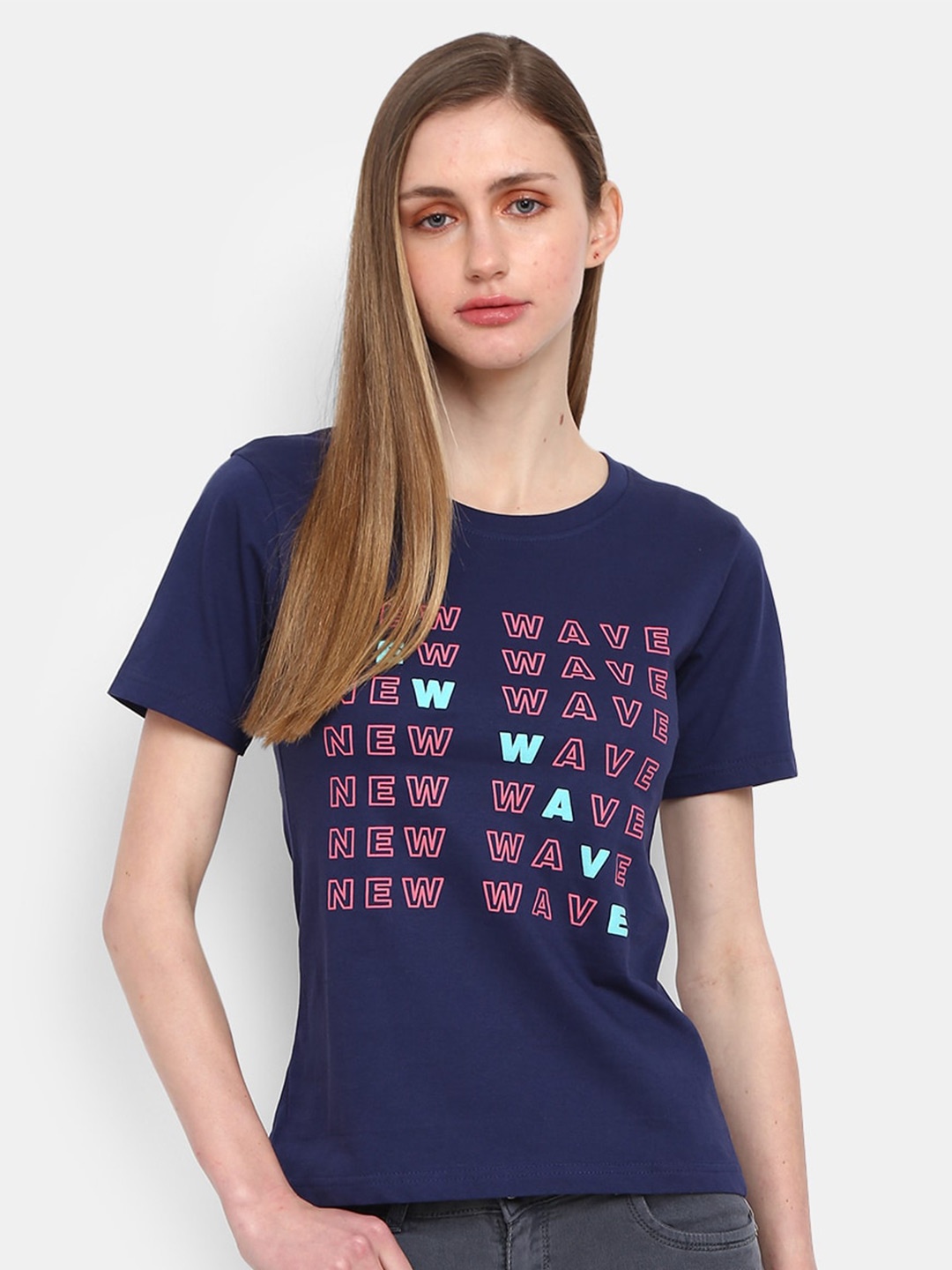 

V-Mart Typography Printed Cotton T-Shirt, Navy blue
