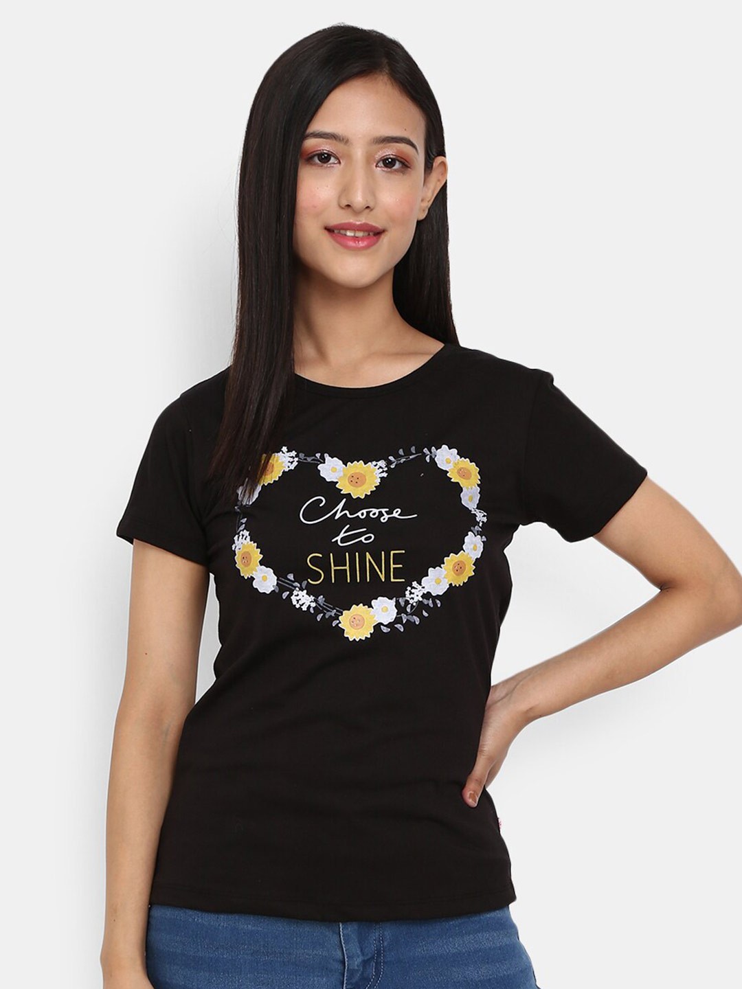 

V-Mart Typography Printed Cotton T-shirt, Black