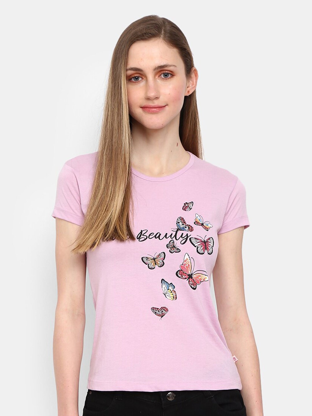 

V-Mart Typography Printed Round Neck T-shirt, Pink