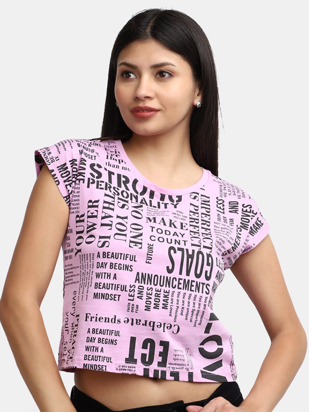 

V-Mart Typography Printed Cotton Crop T-shirt, Pink